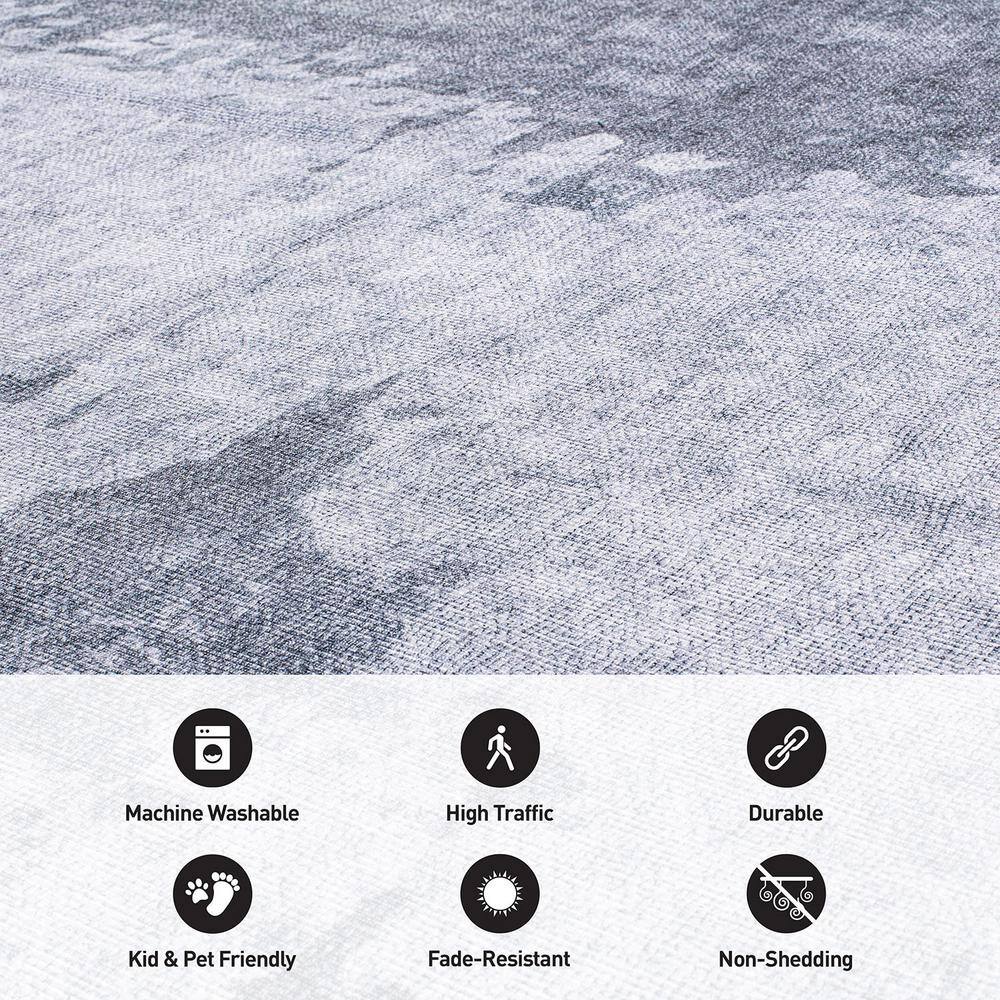 Gray Abstract Flat Woven Machine Washable Area Rug