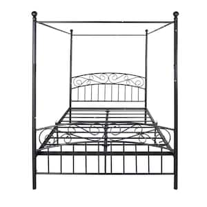 Black Metal Frame Queen Canopy Bed with Storage
