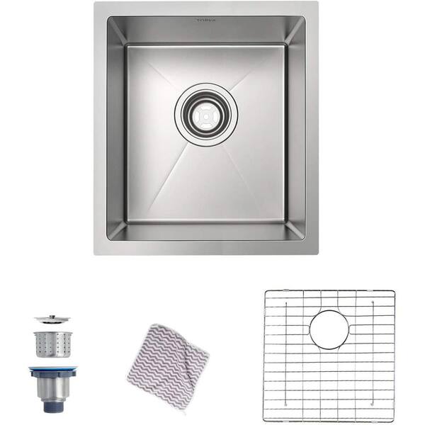 Unbranded Stainless Steel 17 in. Single Bowl Undermount Kitchen Sink with Bottom Grid and Kitchen Sink Drain