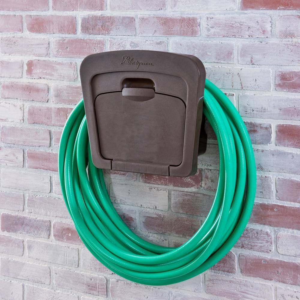Brown Molded Plastic Wall Mounted Hose Holder with Storage Compartment