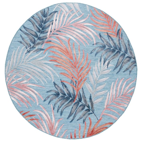 Cabana 6 ft. x 6 ft. Blue/Rust Floral Round Rug
