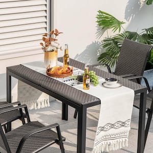 Patio 48 in. Wicker Outdoor Dining Table for 6-Rectangular Table with Rattan Tabletop