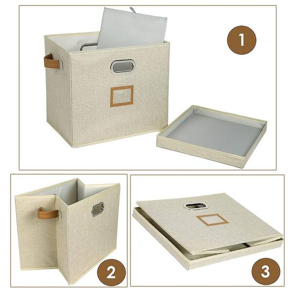 Unbranded - 40 qt. Fabric Collapsible Storage Bin with Lid Beige (2-Pack)