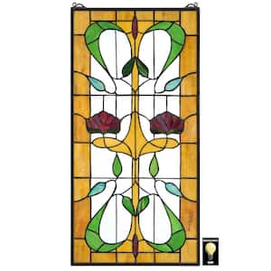 Ruskin Rose Two Flower Tiffany-Style Stained Glass Window Panel
