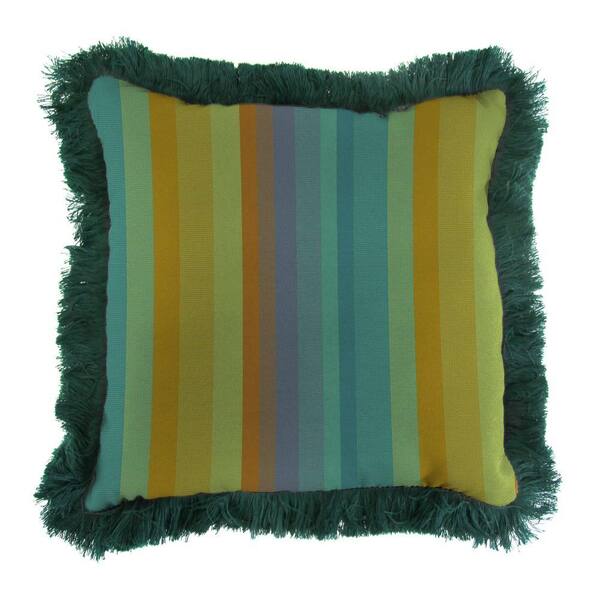 Jordan Manufacturing Sunbrella Astoria Lagoon Square Outdoor Throw Pillow with Forest Green Fringe