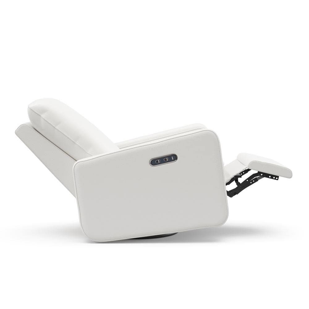 Ivory Basketweave Fully Upholstered Power Recliner Swivel Glider