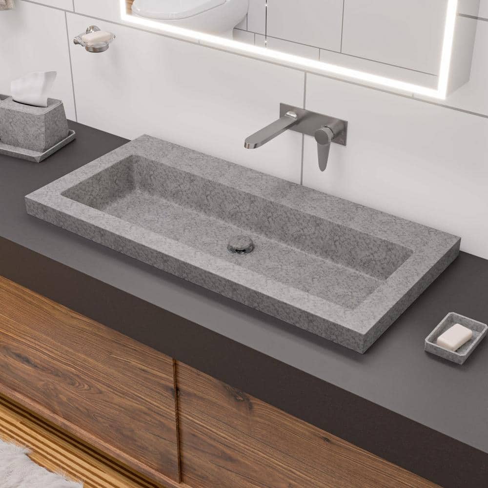 Gray Matte Concrete Rectangular Vessel Sink, 42-inch