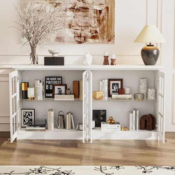 FUFU&GAGA White 63.4 in. W Accent Storage Cabinets with 4-Glass