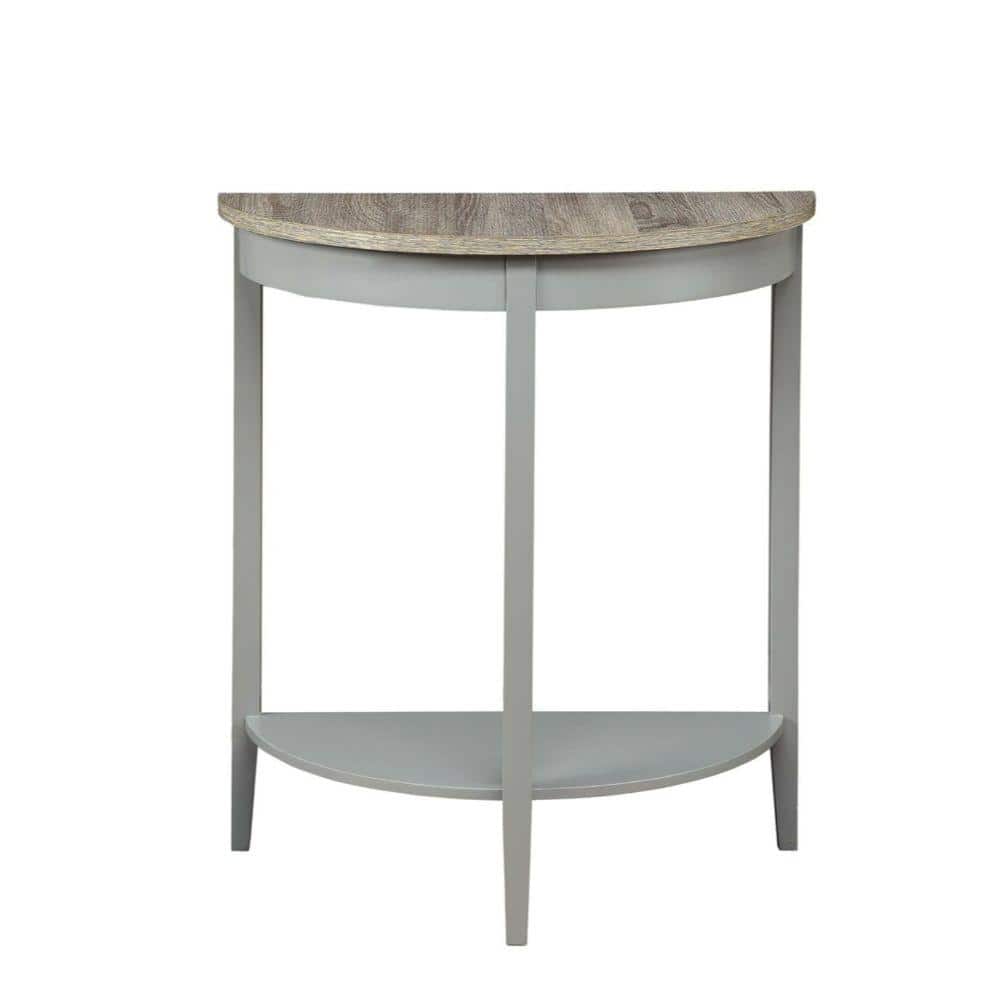 Modern Gray and Brown Demilune Console Table with Storage Shelf