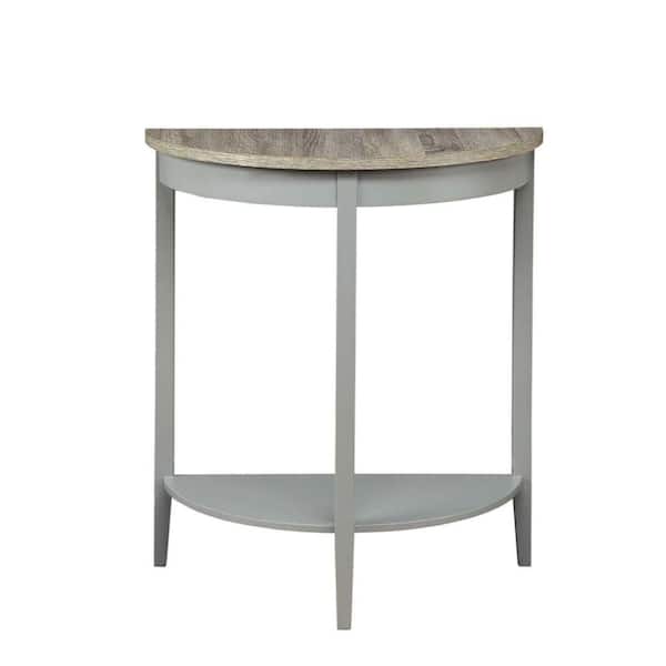 Benjara 26 in. Brown/Gray Half Moon Wood Console Table with Storage