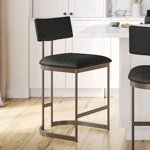 Lucio 26 in. H Black Polyester/Bronze Metal Back Counter Stool