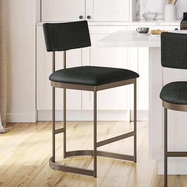 Amisco Lucio 26 in. H Black Polyester/Bronze Metal Back Counter Stool