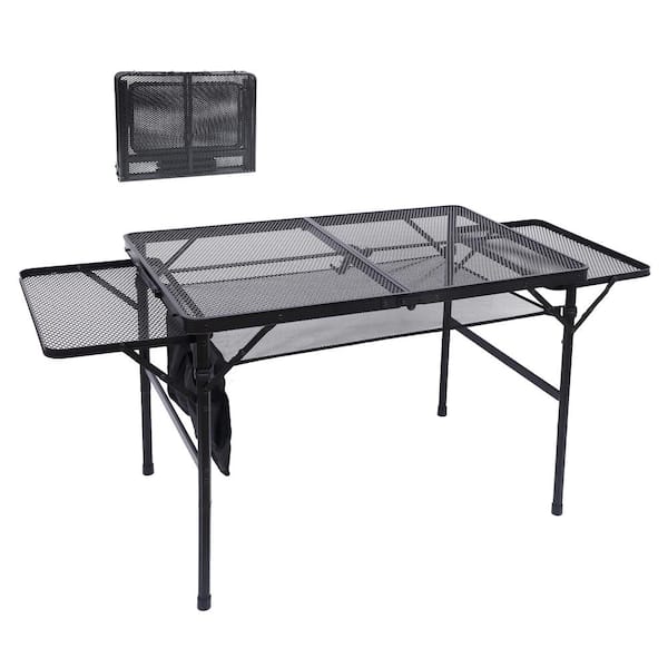 MUKE Camping Table, Grill Table, Folding Camping Table with Side Table, Height adjustable, with Mesh Holder