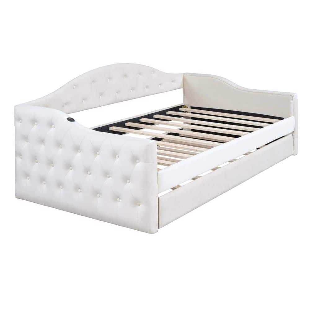 Pink Twin Size Daybed with Trundle, USB&Type-C Charging Ports - thumbnail 9