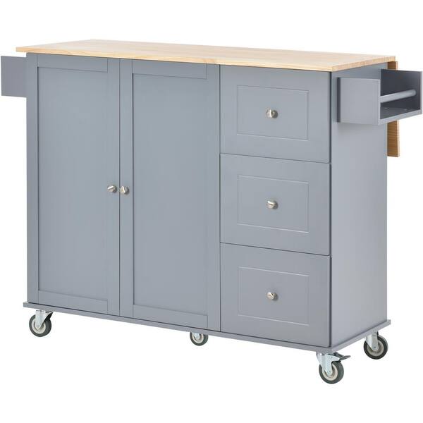 Runesay Black Wood Base with Wood Top Rolling Kitchen Island (29.5-in x 52.76-in x 36.81-in)