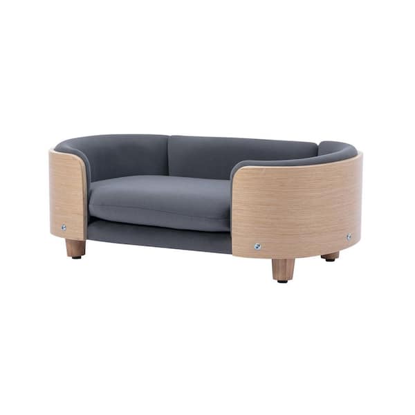 Unbranded 38.58 in. W Dog Bed Pet Sofa With Solid Wood Legs and Bent Wood Back Velvet Cushion Walnut in Dark Gray