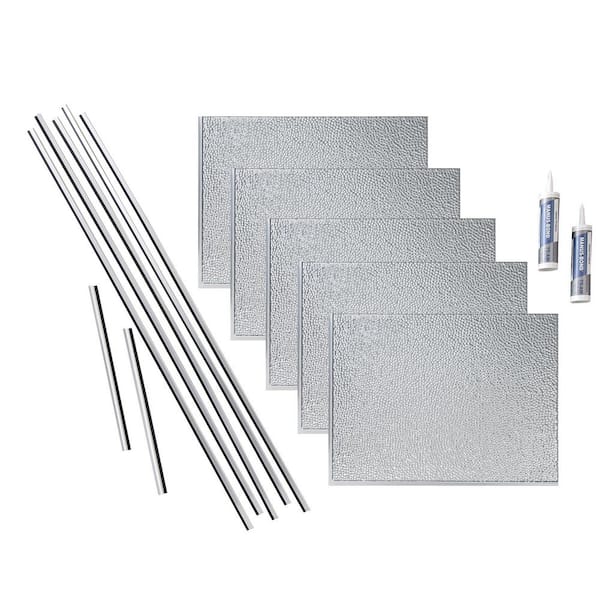 Fasade Hammered 18 in. x 24 in. Brushed Aluminum Vinyl Decorative Wall Tile Backsplash 15 sq. ft. Kit