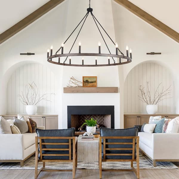 16-Light Natural Candlestick Circle Wagon Wheel Chandelier Oversize Island Chandelier Lighting for Dining Room
