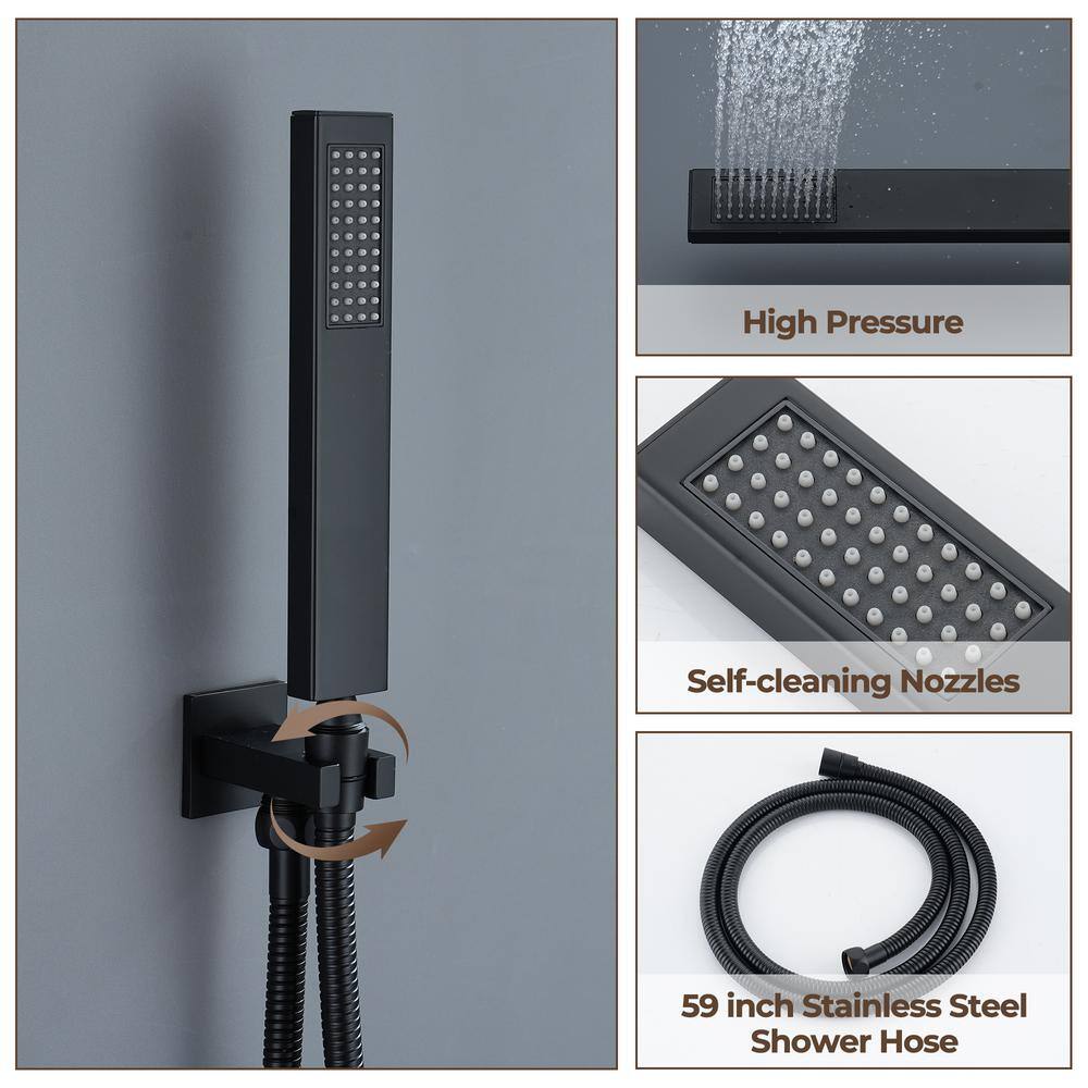Large Matte Black Dual Square Ceiling Mounted Rainfall Shower System