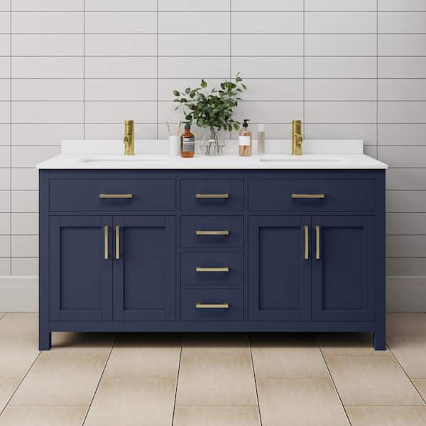 Wyndham Collection Beckett 66 in. W x 22 in. D Double Vanity in Dark Blue with Cultured Marble Vanity Top in White with White Basins
