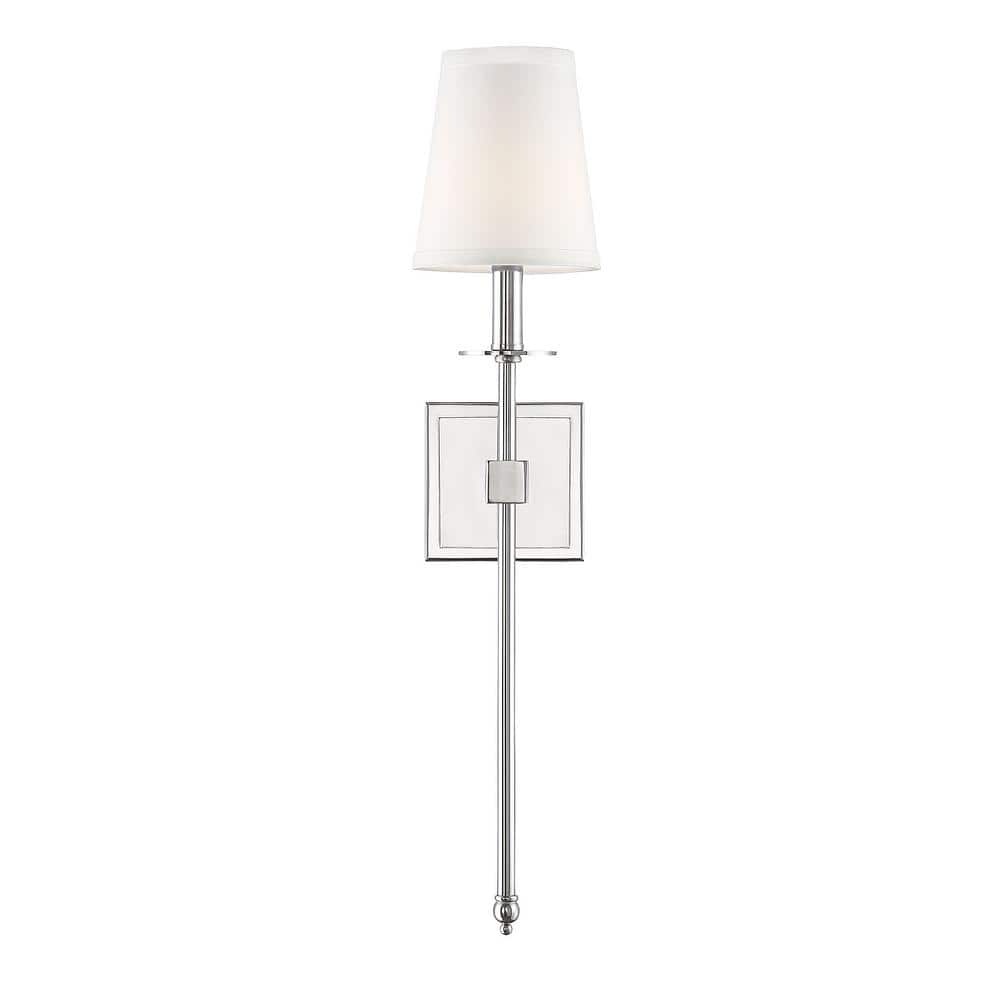 Monroe Polished Nickel 1-Light Wall Sconce with White Shade