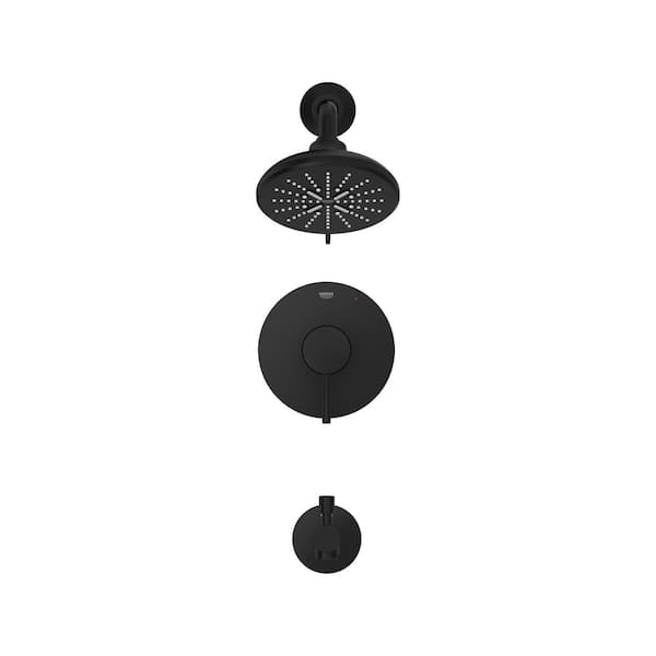 Essence 1-Handle Wall Mount Tub and Shower Trim Kit in Matte Black with Tub Spouts - 1.75 GPM (Valve Not Included)