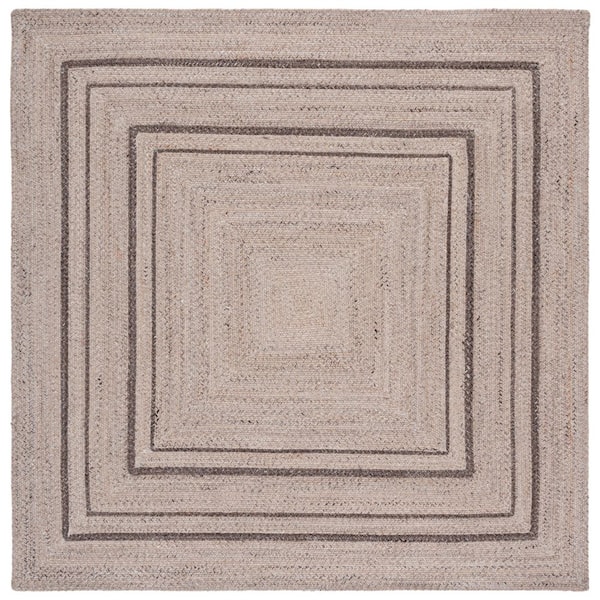 SAFAVIEH Braided 6 ft. x 6 ft. Beige/Brown Striped Border Solid Color ...