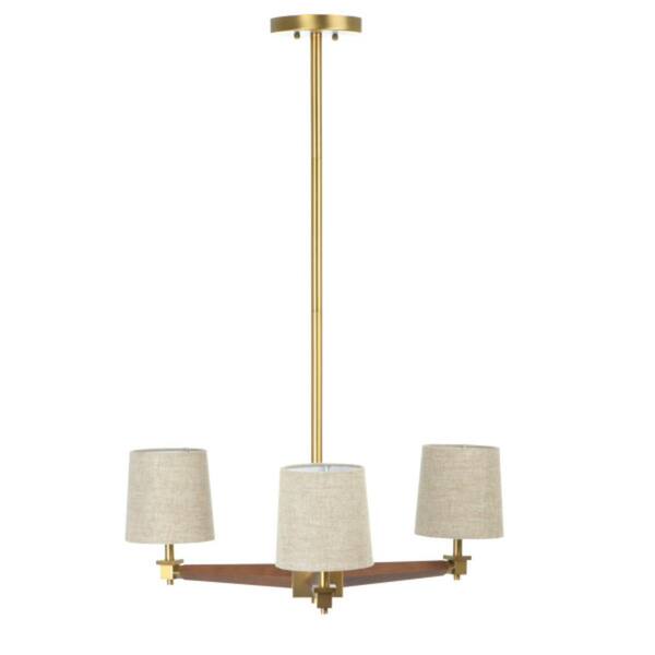 3R Studios 3Light Brushed Gold Shaded Pendant Light with Linen Shades EC0390 The Home Depot