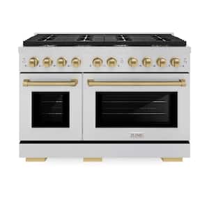 Autograph Edition 48 in. 8 Burner Freestanding Gas Range & Double Convection Oven in Stainless Steel & Champagne Bronze