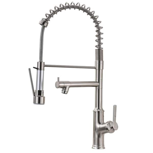 Kitchen Faucet with Pull Down Sprayer Brushed Nickel Stainless Steel Single Handle Kitchen Sink Faucets