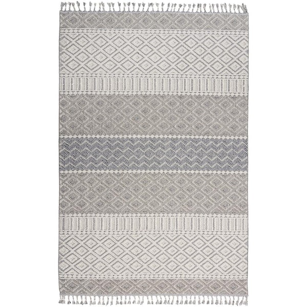 Nourison Paxton Ivory/Slate 5 ft. x 8 ft. Geometric Contemporary Area Rug