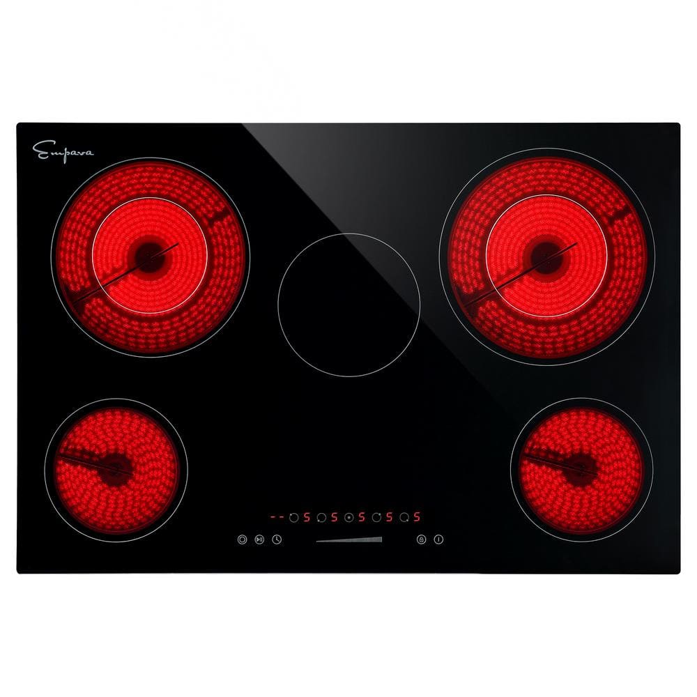Empava 30 in. 240-Volt Radiant Electric Cooktop in Black with 5 Elements Including Dual Element and Warm Zone