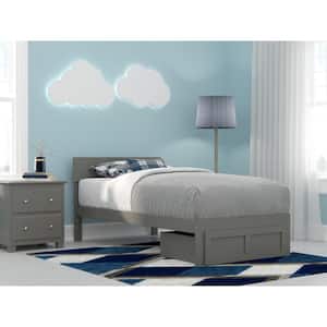 Boston Grey Twin Solid Wood Storage Platform Bed with Foot Drawer