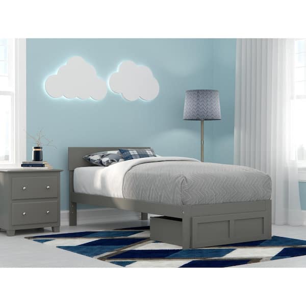 AFI Boston Grey Twin Solid Wood Storage Platform Bed with Foot Drawer