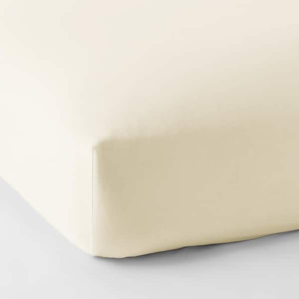 The Company Store Organic Ivory Solid 300-Thread Count Organic Sateen King Fitted Sheet