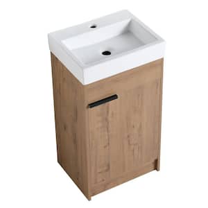 19 in. W x 15 in. D x 35 in. H Freestanding Bath Vanity in Brown with White Ceramic 1-Piece Basin Top