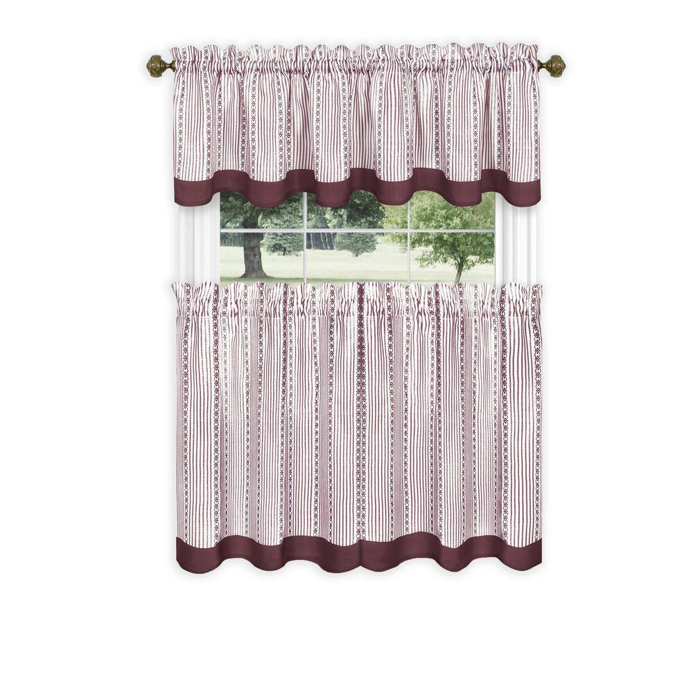 Burgundy Polyester Rod Pocket Kitchen Tier and Valance Set