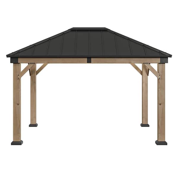 12 ft. x 10 ft. Cedar Wood Frame Hardtop Gazebo with Ceiling Hook