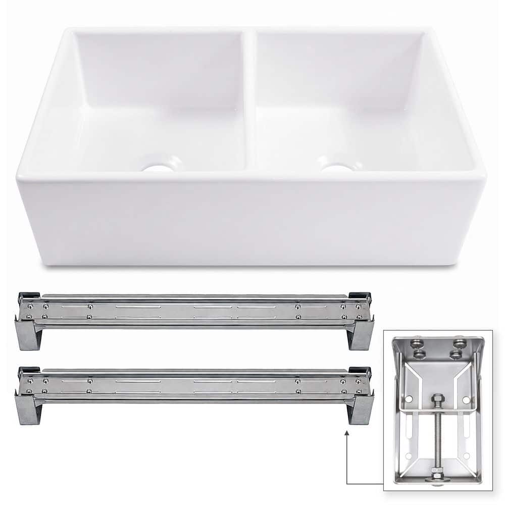 SINKOLOGY Austen 33 in. Farmhouse/Apron-Front Undermount Double Bowl ...