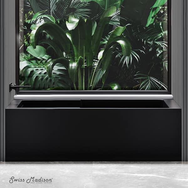 Voltaire 60 x 32 in. Skirted Left Drain Soaking Apron Bathtub in Matte Black with Integrated Overflow, Armrest and Drain