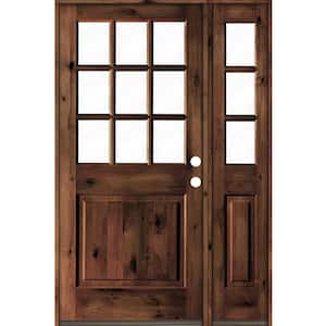 50 in. x 80 in. Alder 2 Panel Left-Hand/Inswing Clear Glass Red Mahogany Stain Wood Prehung Front Door w/Right Sidelite