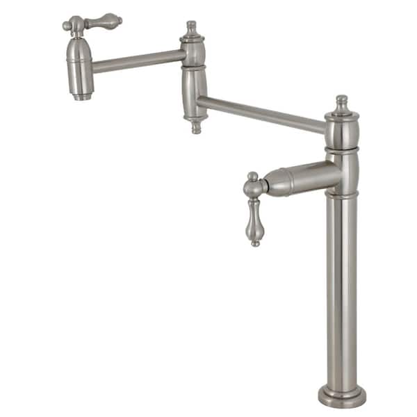 Kingston Brass Restoration Deck Mount Pot Filler Faucet in Brushed Nickel