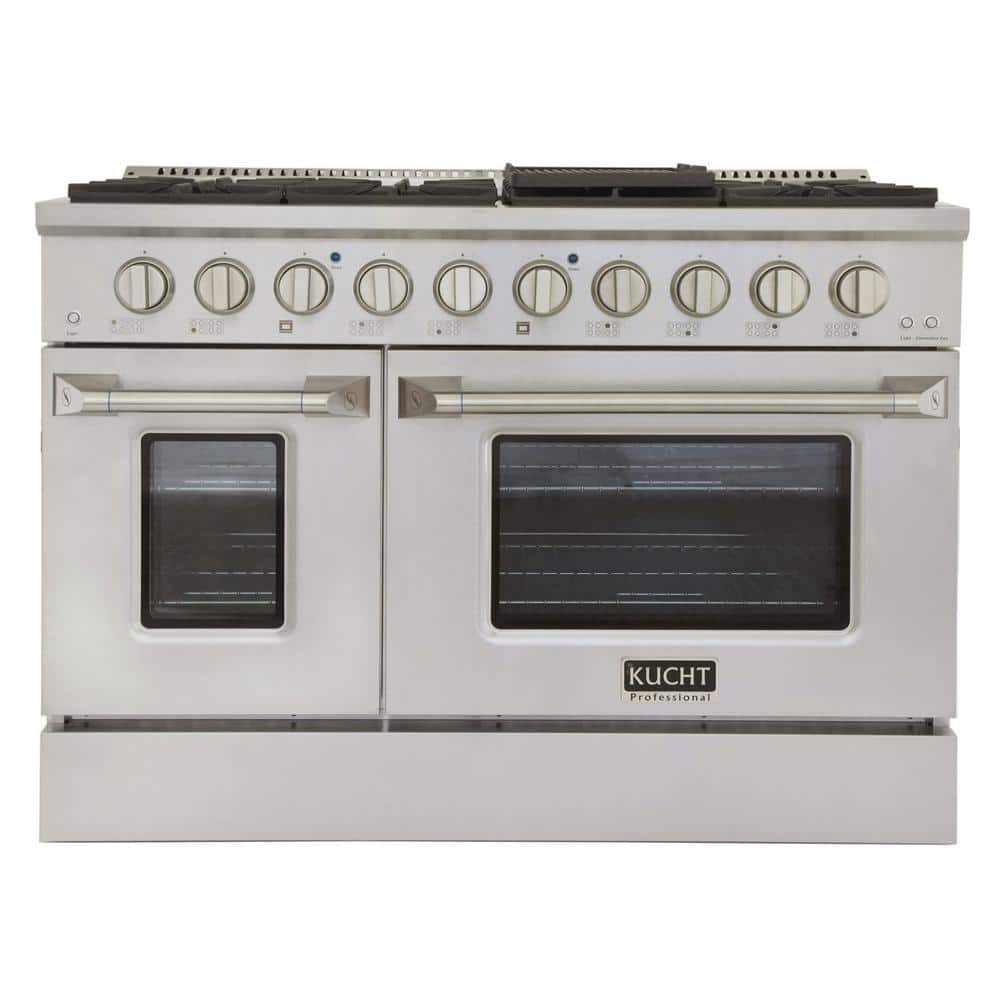 48" Stainless Steel Freestanding Natural Gas Range with Double Oven and Griddle