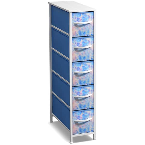 blue fabric dresser Sorbus Narrow with 5 Drawers - Steel Frame, Wood Top & Easy Pull Bins Royalcraft