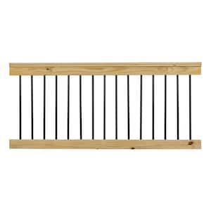 33 in. H x 72 in. W Pressure-Treated Pine Preassembled Wood Deck Horizontal Railing Kit with Aluminum Round Balusters