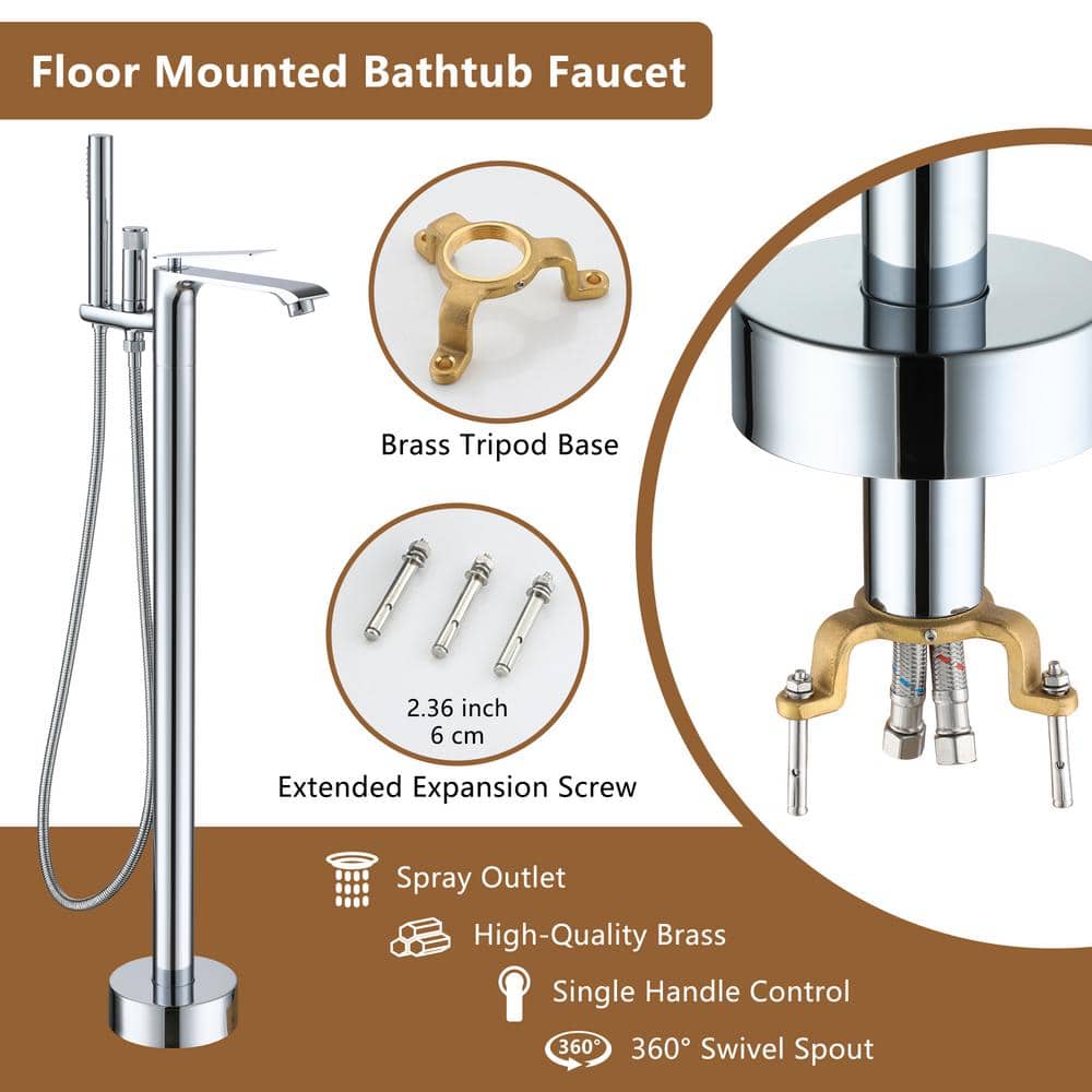 Chrome Plated Freestanding Bathtub Faucet with Handshower
