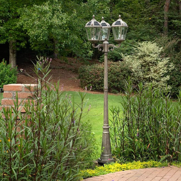 Royal Bulb Series 3-Light Bronze Aluminum Solar Outdoor Weather Resistant Post Light with 450 Lumen LED Bulb Included
