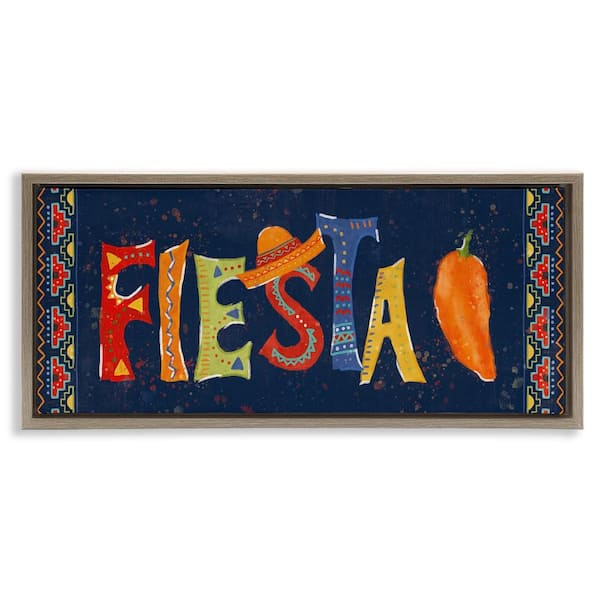 Stupell Industries Fiesta with Spicy Pepper by Veronique Charron Brown Floater Frame Food Graphic Art Print 14 in. x 31 in.