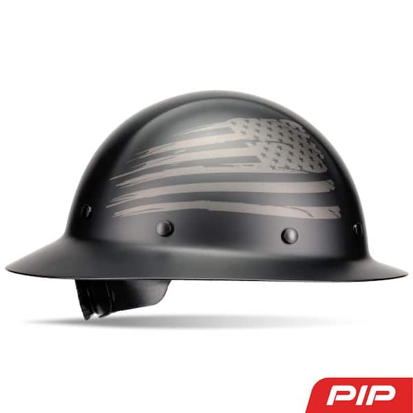 Dynamic Wolfjaw Black USA Flag Type 1 Class G Full Brim Fiberglass Resin Hard Hat with 8-Point Ratchet Suspension