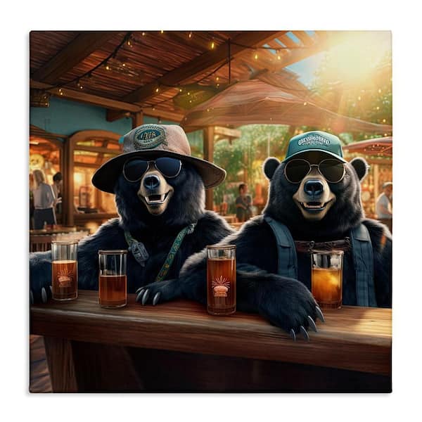 Drinking Bears at Bar by Jim Baldwin 1-Piece Unframed Animal Graphic Art Print 36 in. x 36 in.